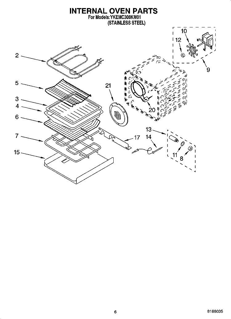 INTERNAL OVEN PARTS Diagram and Parts List for YKEMC308KM01  KitchenAid Microwave Oven Combo