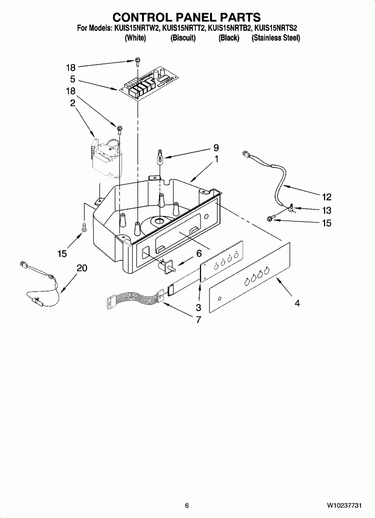 CONTROL PANEL PARTS Diagram and Parts List for KUIS15NRTT2  KitchenAid Ice Maker