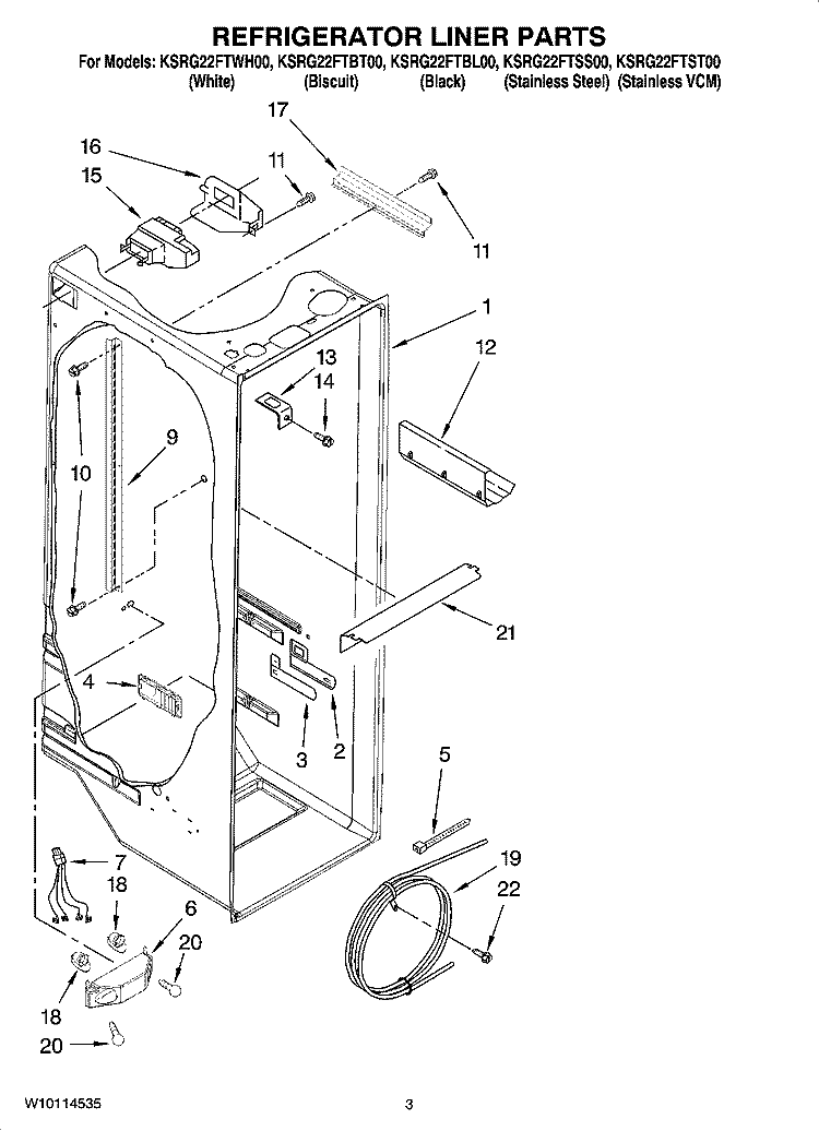 REFRIGERATOR LINER PARTS Diagram and Parts List for KSRG22FTBT00  KitchenAid Refrigerator