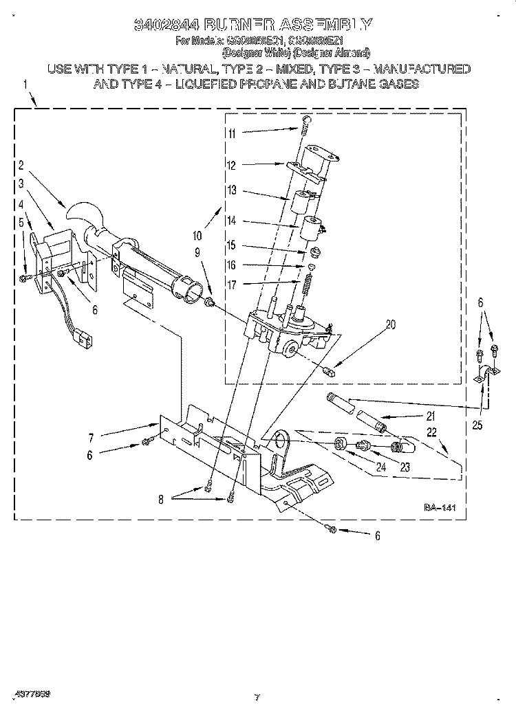 3402844 BURNER ASSEMBLY Diagram and Parts List for GGQ8858EQ1  Whirlpool Dryer