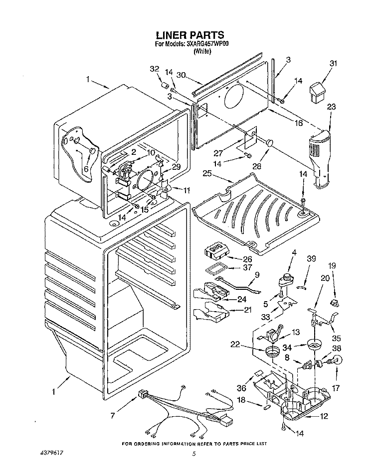 LINER Diagram and Parts List for 3XARG457WP00  Whirlpool Refrigerator
