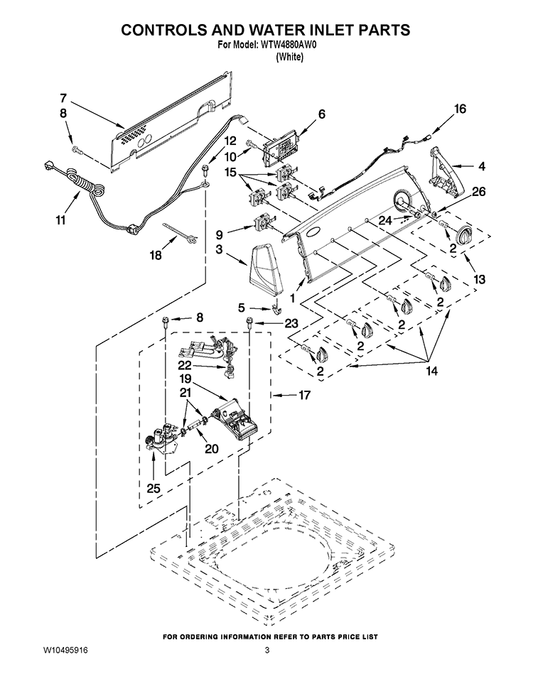 CONTROLS AND WATER INLET PARTS Diagram and Parts List for WTW4880AW0  Whirlpool Washer