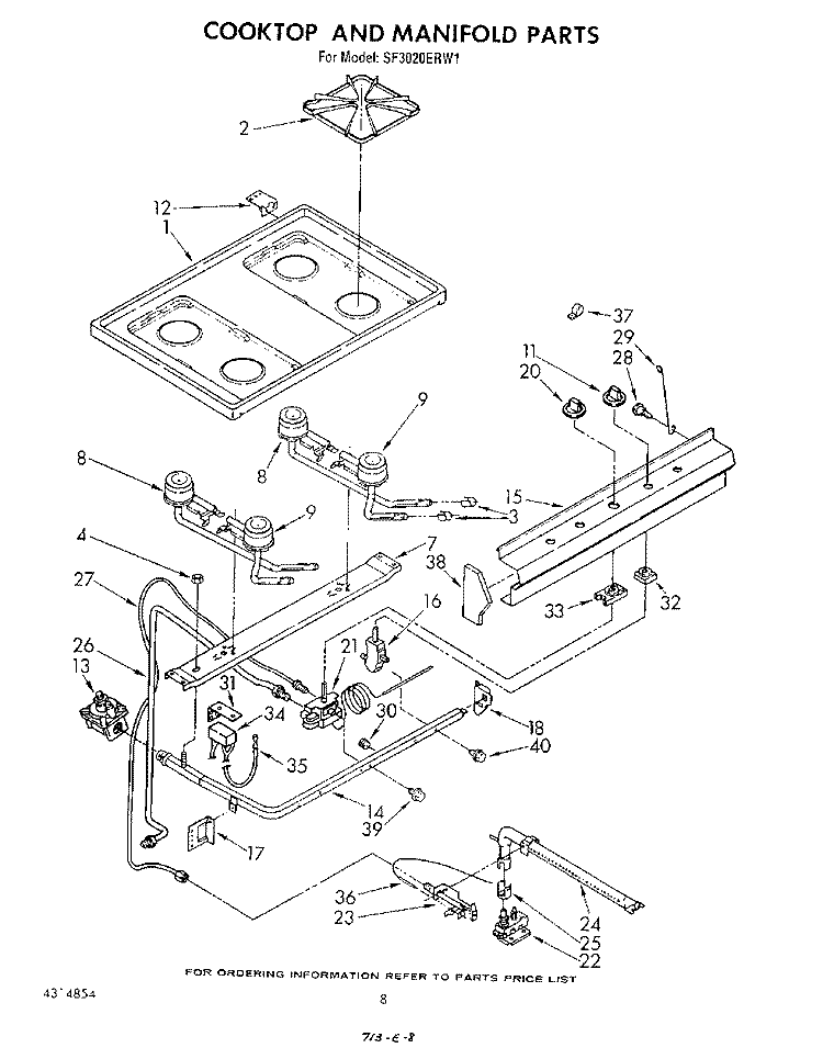 COOK TOP AND MANIFOLD , LITERATURE Diagram and Parts List for SF3020ERW1  Whirlpool Range