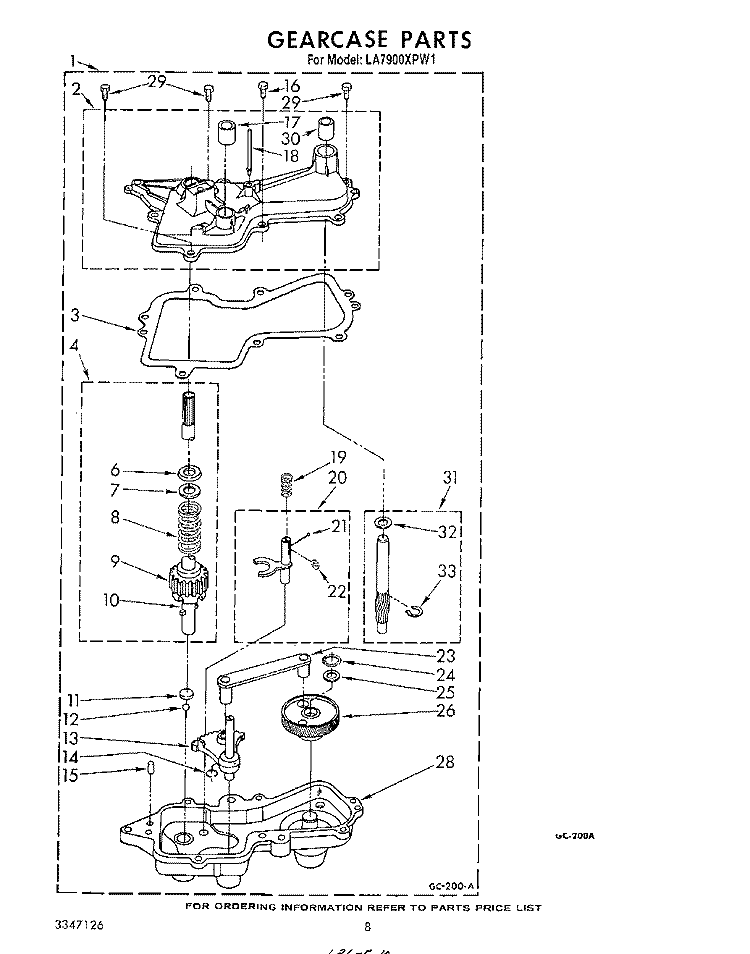 GEARCASE Diagram and Parts List for LA7900XPW1  Whirlpool Washer