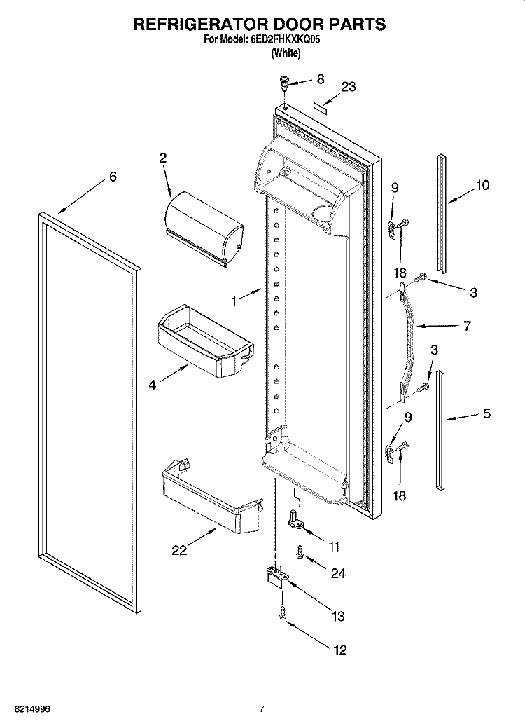 REFRIGERATOR DOOR PARTS Diagram and Parts List for 6ED2FHKXKQ05  Whirlpool Refrigerator