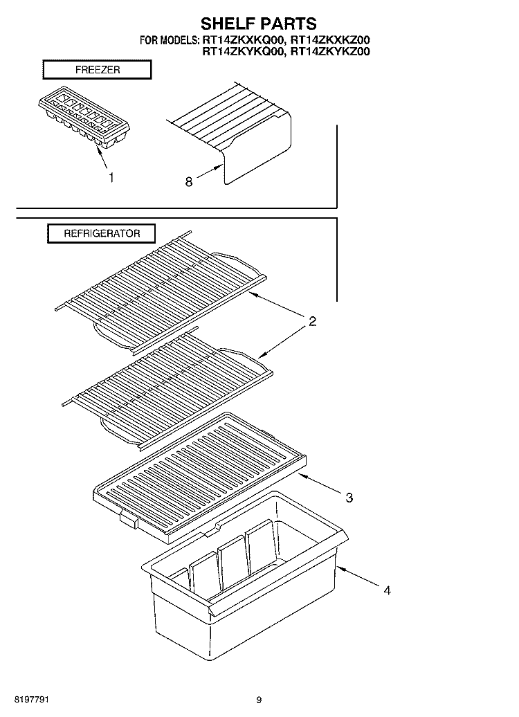 SHELF, OPTIONAL Diagram and Parts List for RT14ZKYKQ00  Roper Refrigerator