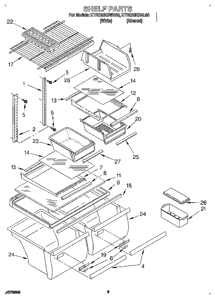 SHELF, LIT/OPTIONAL Diagram and Parts List for KTRC20KDAL00  Whirlpool Refrigerator