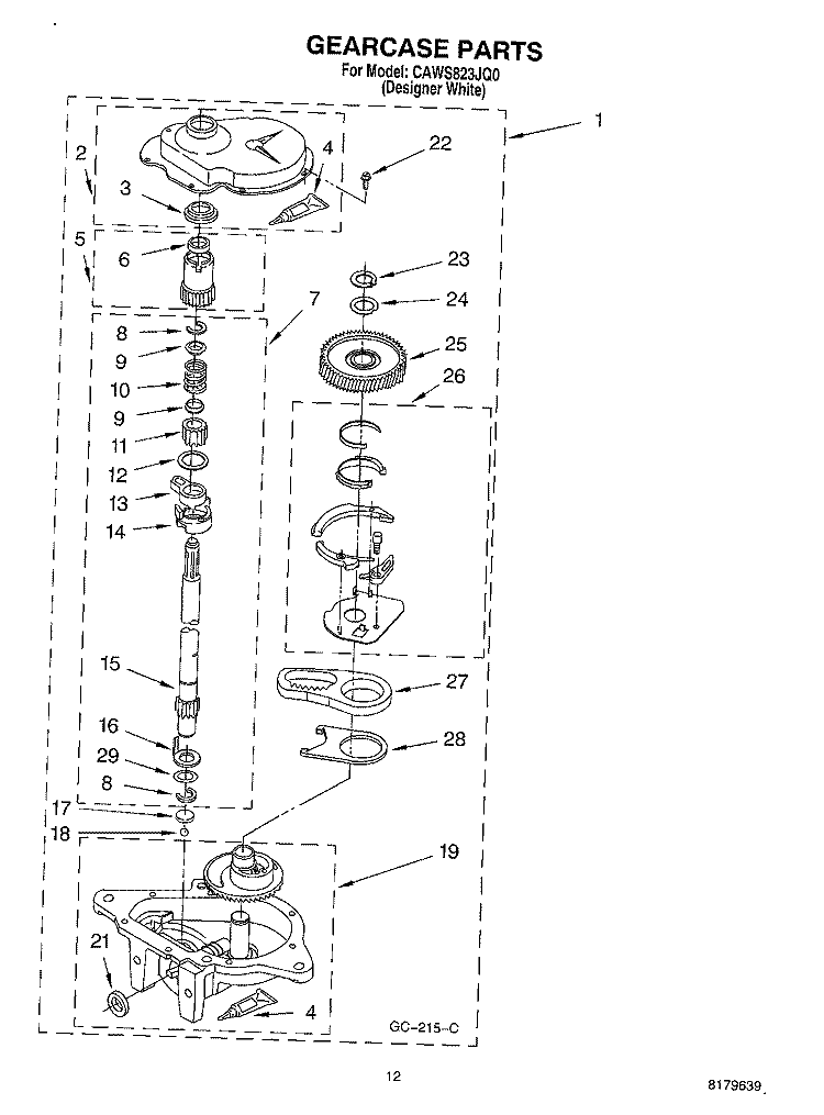 GEARCASE Diagram and Parts List for CAWS823JQ0  Crosley Washer