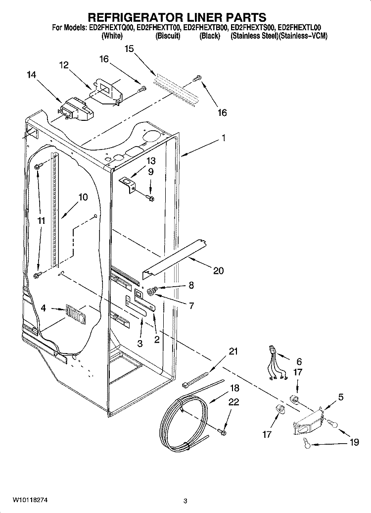 REFRIGERATOR LINER PARTS Diagram and Parts List for ED2FHEXTB00  Whirlpool Refrigerator
