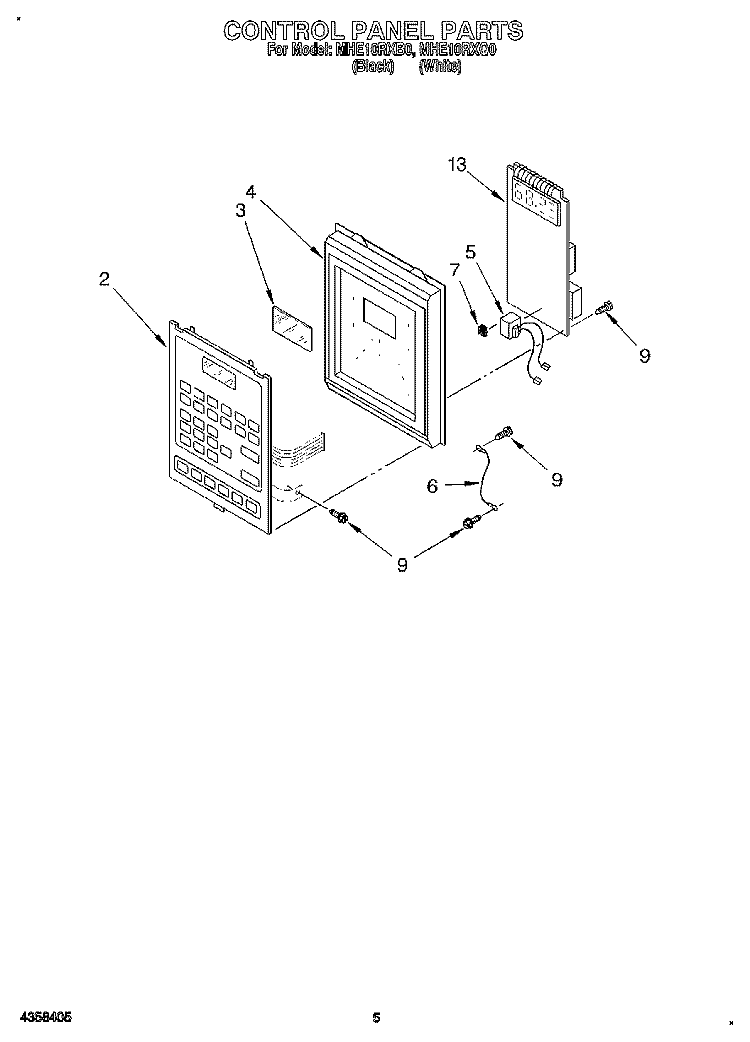 CONTROL PANEL Diagram and Parts List for MHE10RXB0  Roper Microwave