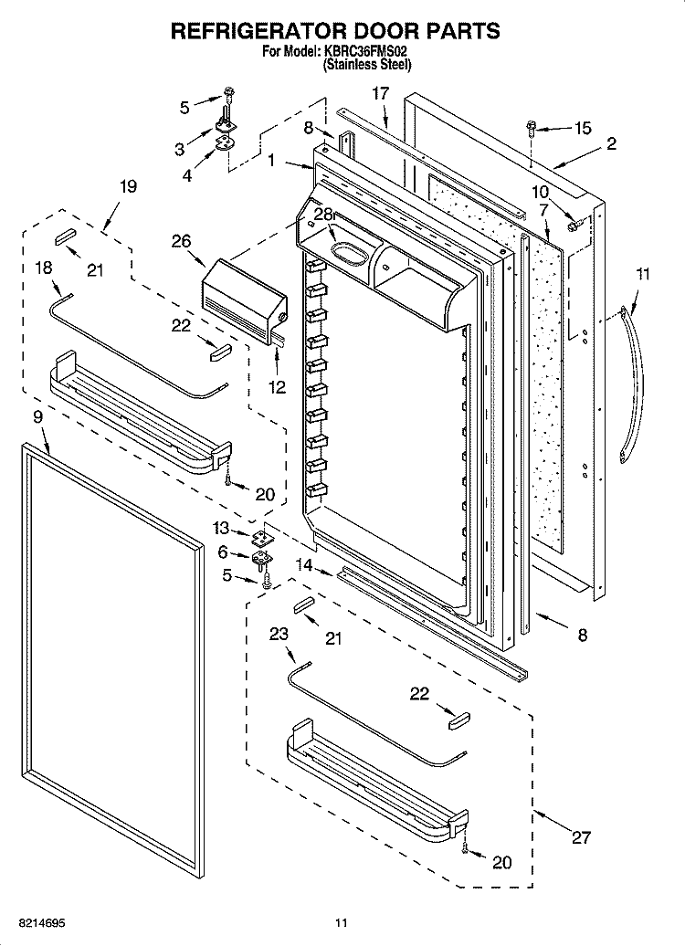 REFRIGERATOR DOOR PARTS Diagram and Parts List for KBRC36FMS02  KitchenAid Refrigerator