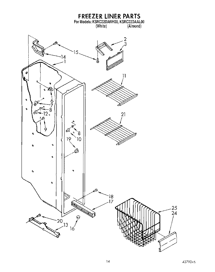 FREEZER LINER Diagram and Parts List for KSRC22DAAL00  KitchenAid Refrigerator