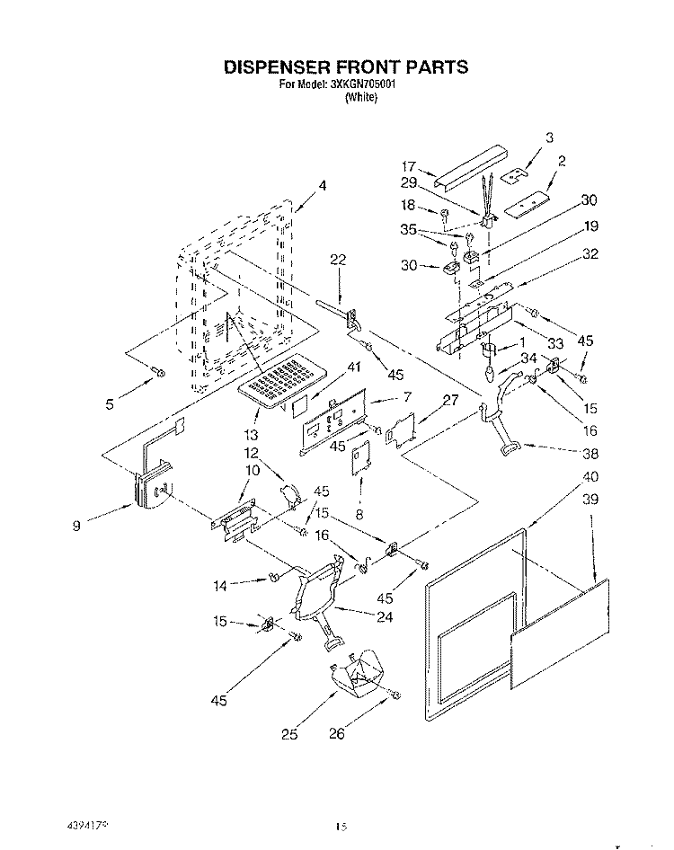 DISPENSER FRONT Diagram and Parts List for 3XKGN705001  Whirlpool Refrigerator