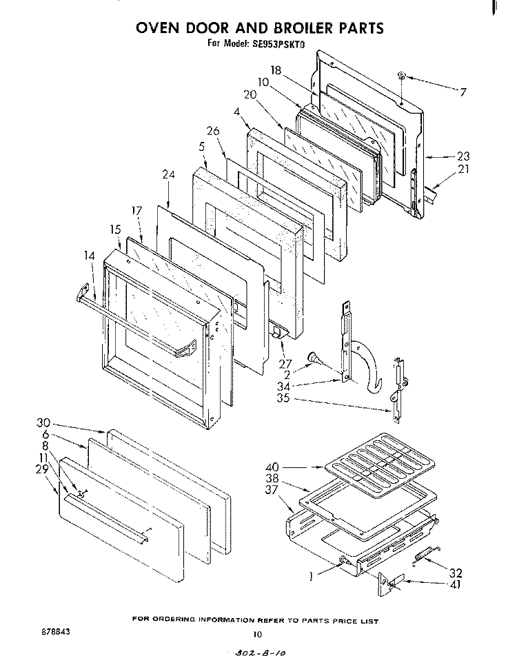 OVEN DOOR AND BROILER Diagram and Parts List for SE953PSKT0  Whirlpool Range