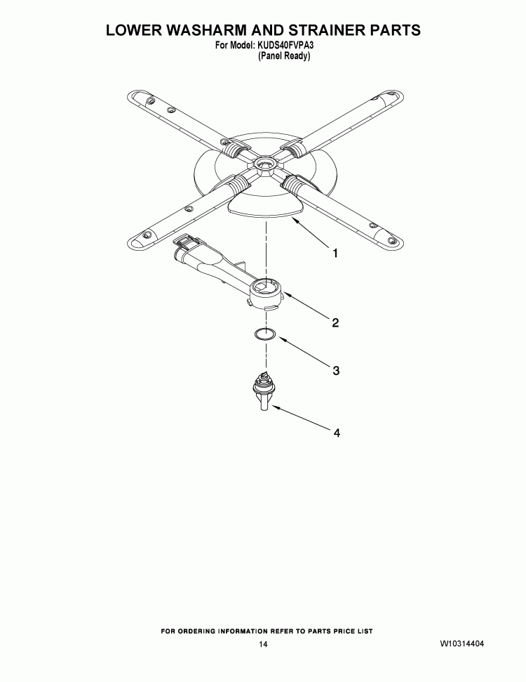 LOWER WASHARM AND STRAINER PARTS Diagram and Parts List for KUDS40FVPA3  KitchenAid Dishwasher