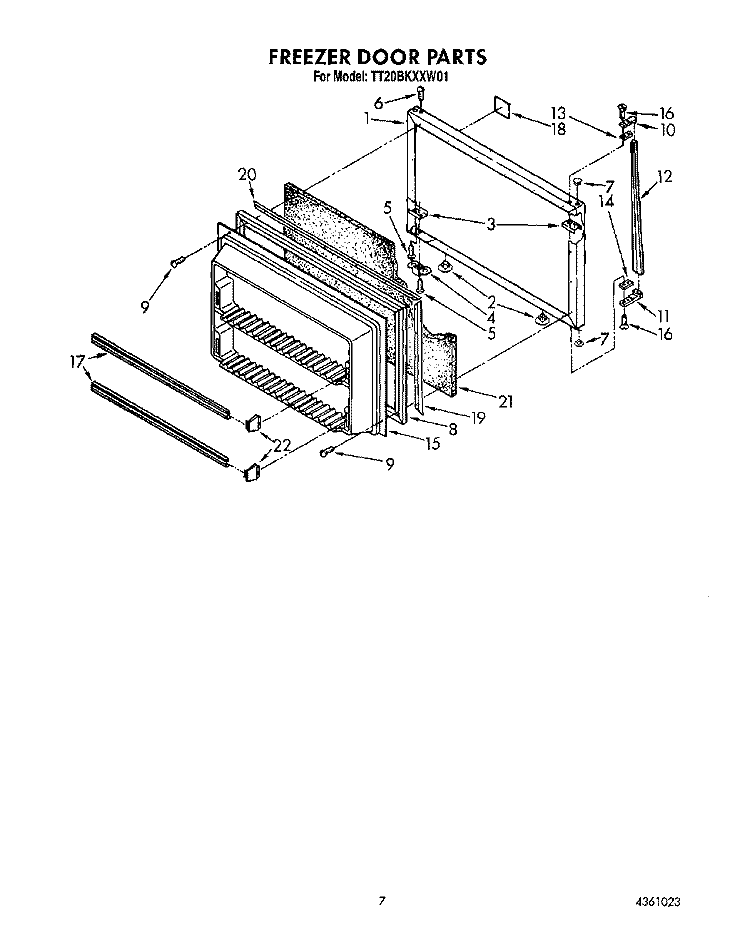 FREEZER DOOR Diagram and Parts List for TT20BKXXW01  Whirlpool Refrigerator
