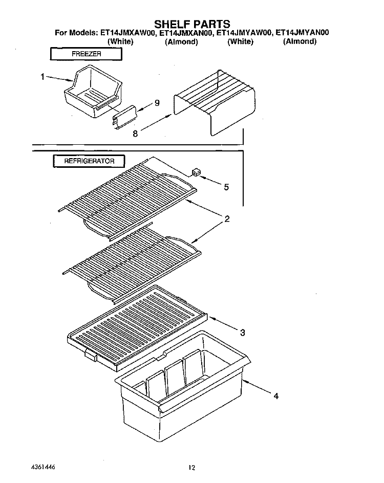 SHELF Diagram and Parts List for ET14JMYAW00  Whirlpool Refrigerator