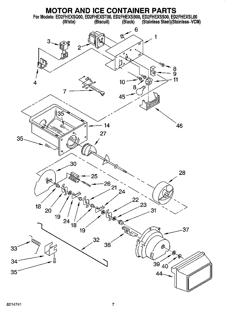 MOTOR AND ICE CONTAINER PARTS Diagram and Parts List for ED2FHEXSL00  Whirlpool Refrigerator
