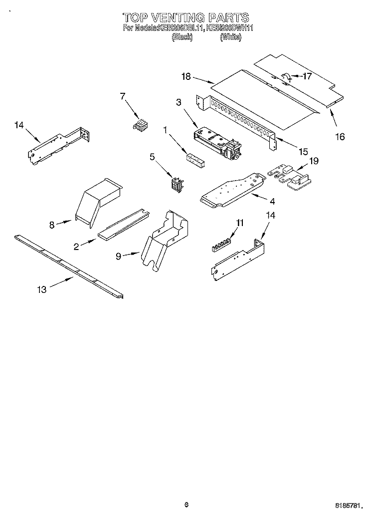TOP VENTING, OPTIONAL Diagram and Parts List for KEBI206DBL11  KitchenAid Wall Oven