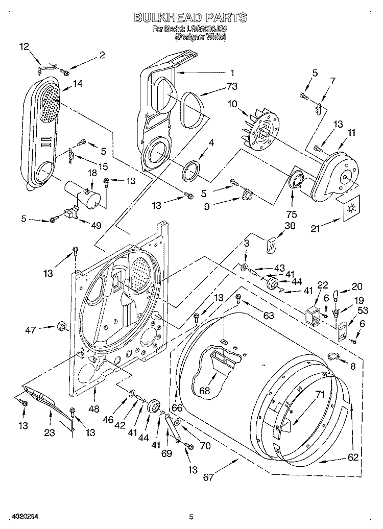 BULKHEAD Diagram and Parts List for LGQ8000JQ2  Whirlpool Dryer