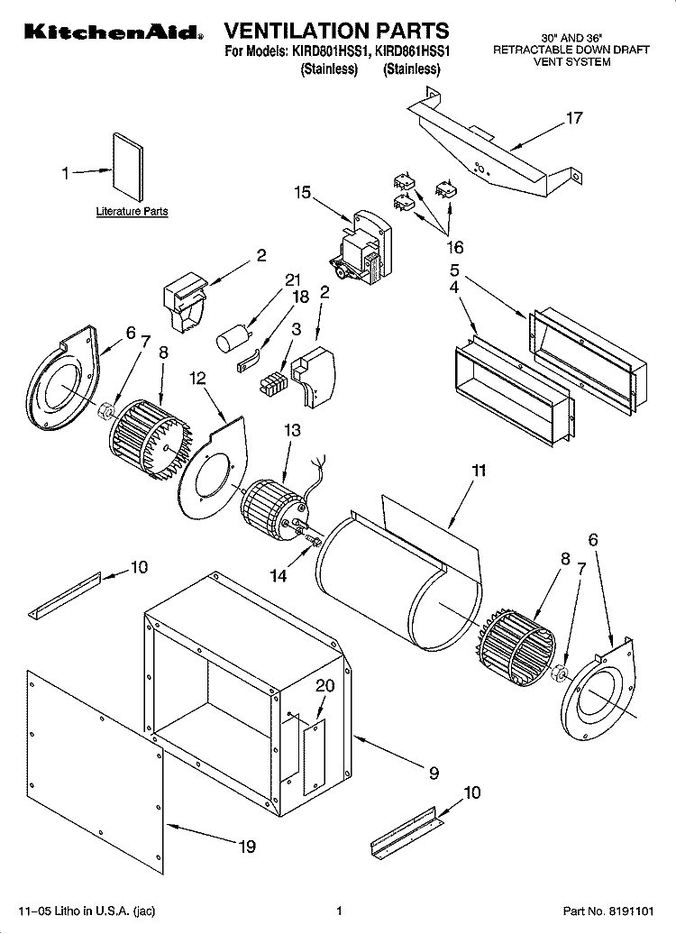 VENTILATION PARTS Diagram and Parts List for KIRD861HSS1  KitchenAid Range Hood