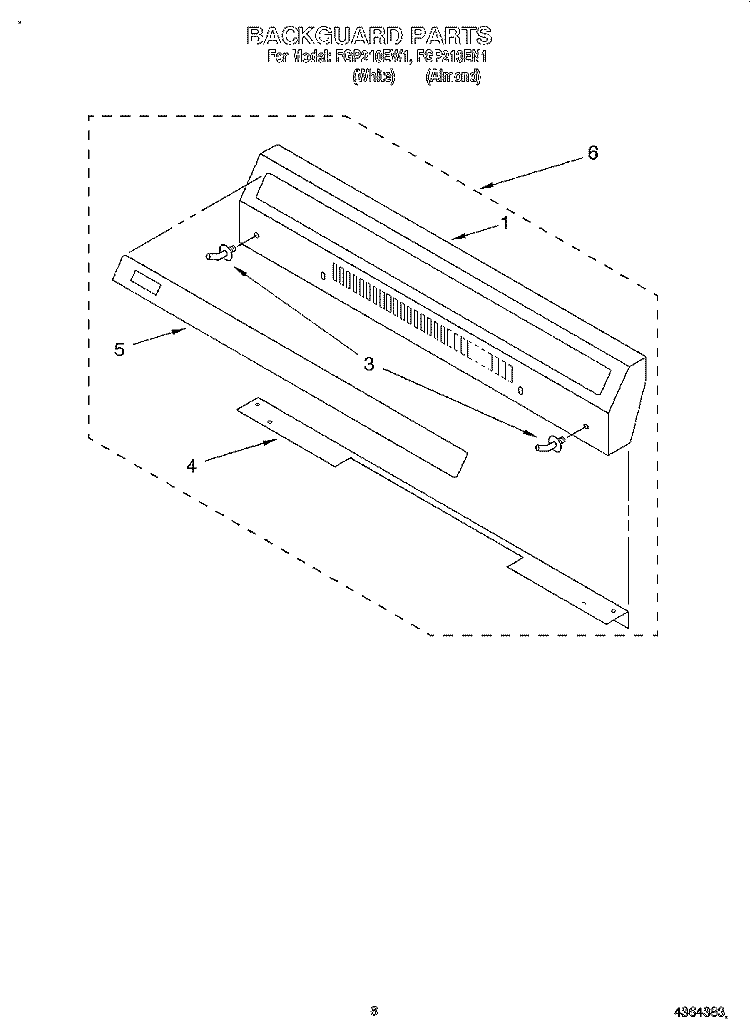 BACKGUARD Diagram and Parts List for FGP210EN1  Roper Range