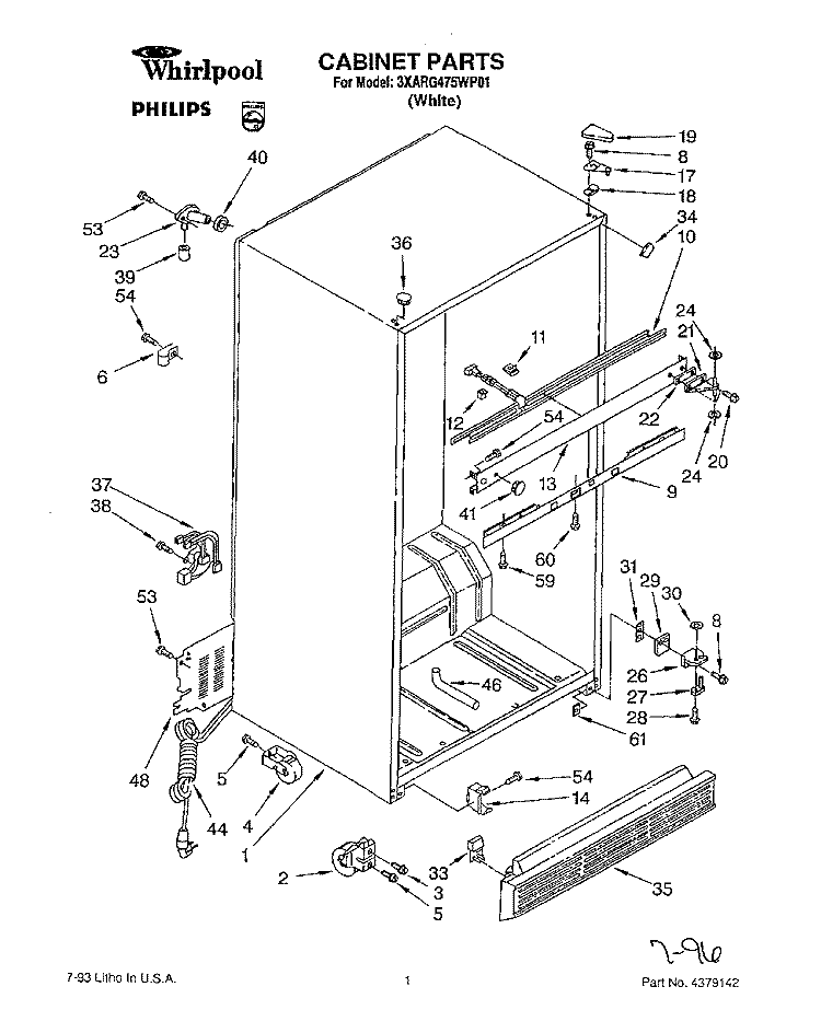 CABINET Diagram and Parts List for 3XARG475WP01  Whirlpool Refrigerator
