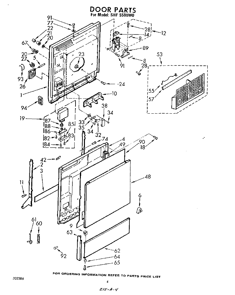 DOOR Diagram and Parts List for SHF5500W0  Whirlpool Dishwasher