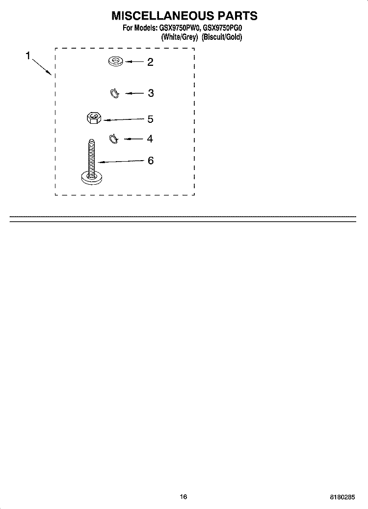 MISCELLANEOUS PARTS OPTIONAL PARTS (NOT INCLUDED) Diagram and Parts List for GSX9750PW0  Whirlpool Washer