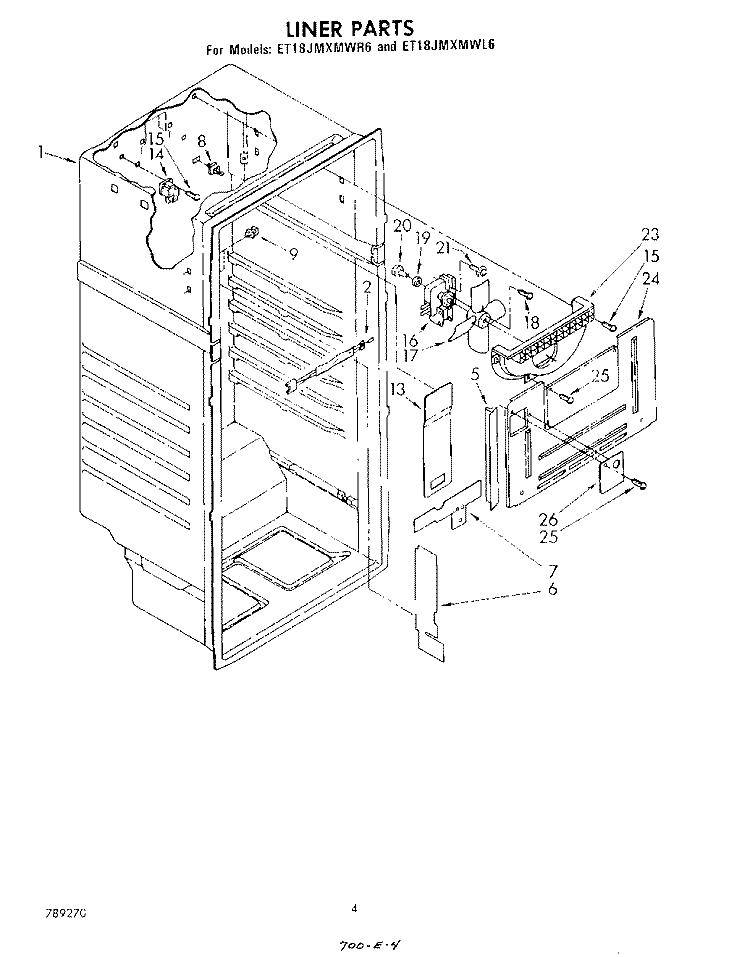 LINER Diagram and Parts List for ET18JMXMWR6  Whirlpool Refrigerator