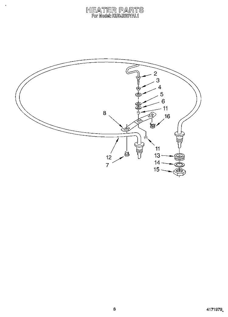 HEATER Diagram and Parts List for KUDJ230YAL1  KitchenAid Dishwasher