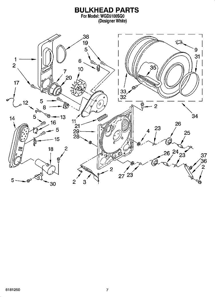 BULKHEAD PARTS, OPTIONAL PARTS (NOT INCLUDED) Diagram and Parts List for WGD5100SQ0  Whirlpool Dryer