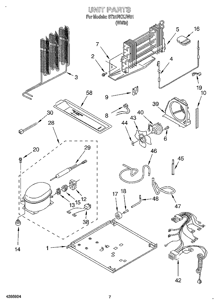 UNIT Diagram and Parts List for ST21PKXJW01  Whirlpool Refrigerator