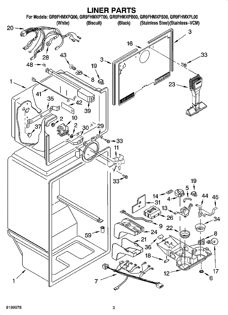 LINER PARTS Diagram and Parts List for GR9FHMXPT00  Whirlpool Refrigerator