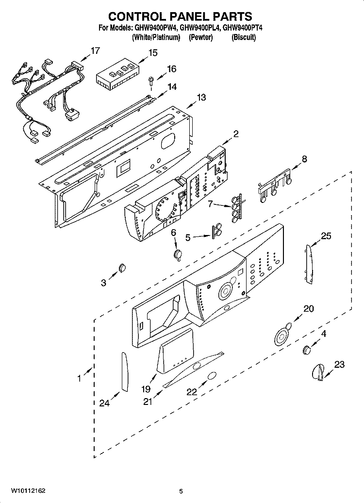 CONTROL PANEL PARTS Diagram and Parts List for GHW9400PW4  Whirlpool Washer