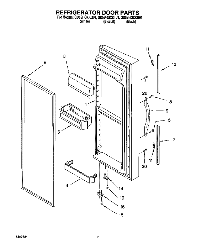 REFRIGERATOR DOOR Diagram and Parts List for GD5SHGXKQ01  Whirlpool Refrigerator
