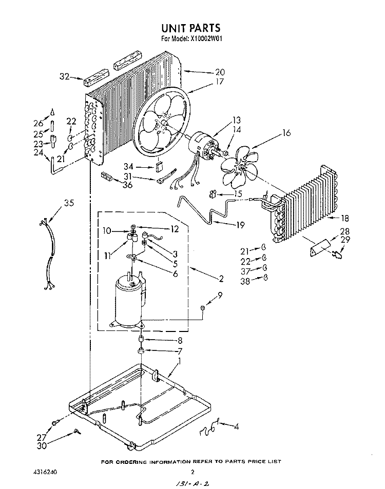 UNIT Diagram and Parts List for X10002W01  Roper Air Conditioner