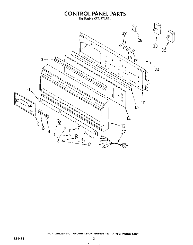 CONTROL PANEL Diagram and Parts List for KEBI271SBL1  KitchenAid Wall Oven