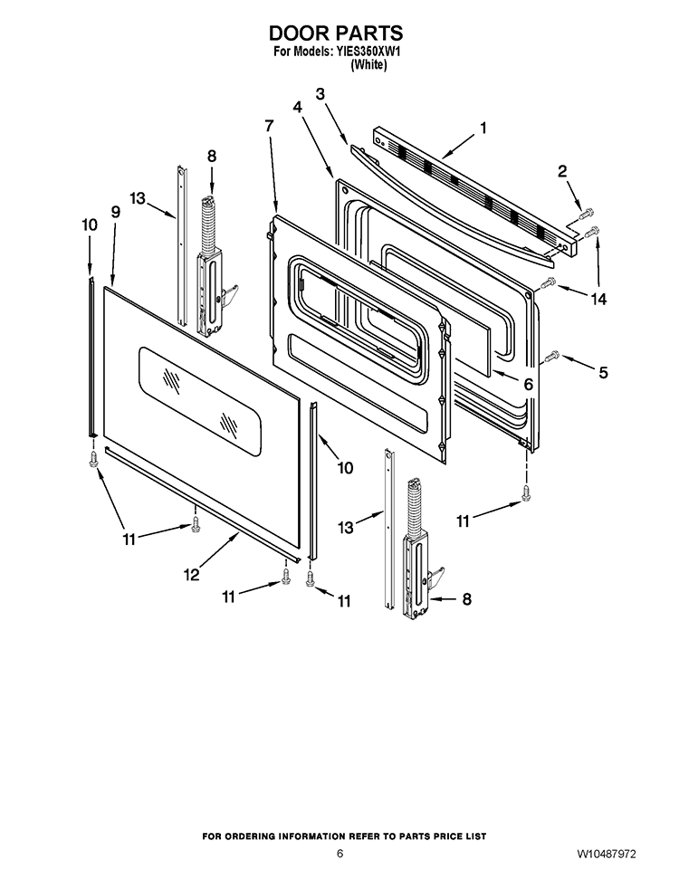 DOOR PARTS Diagram and Parts List for YIES350XW1  Whirlpool Range