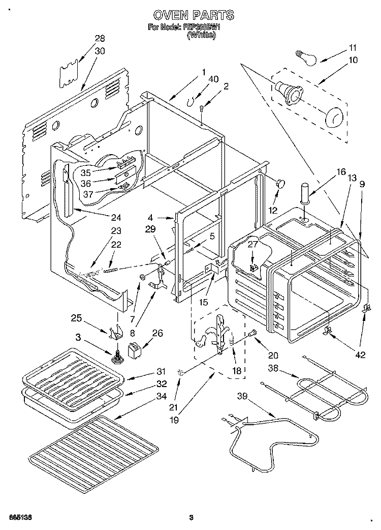 OVEN Diagram and Parts List for FEP350BW1  Roper Range