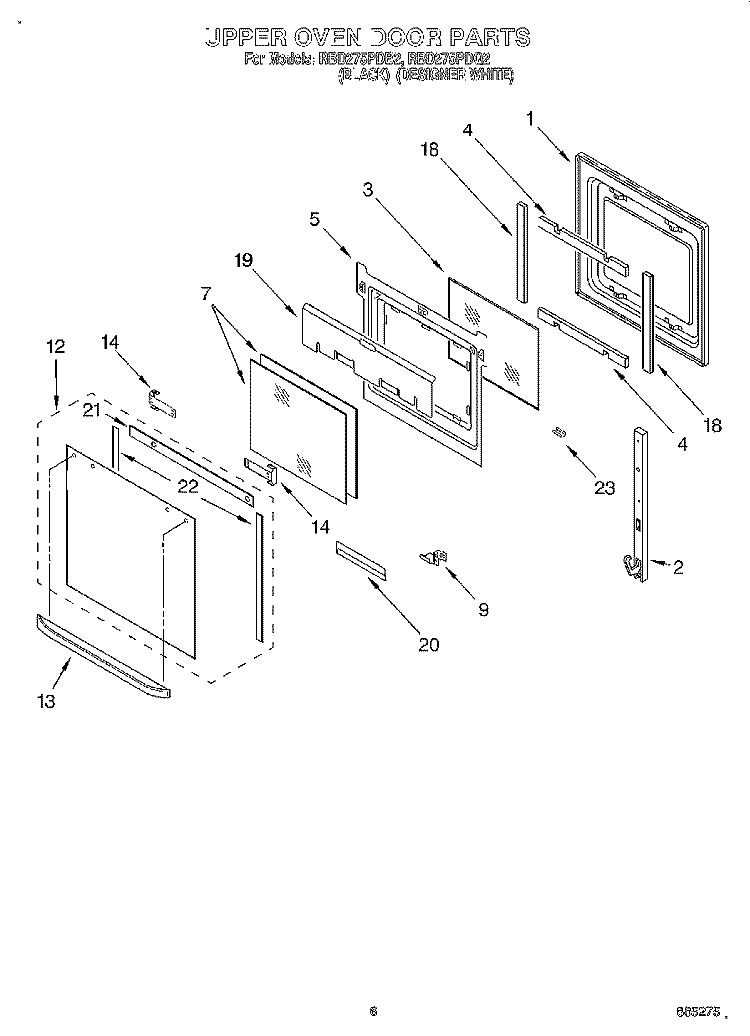 UPPER OVEN DOOR Diagram and Parts List for RBD275PDB2  Whirlpool Wall Oven