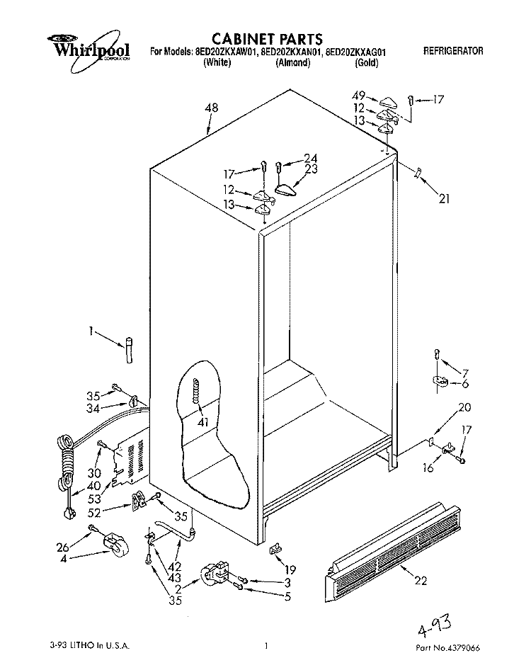 CABINET Diagram and Parts List for 8ED20ZKXAW01  Whirlpool Refrigerator
