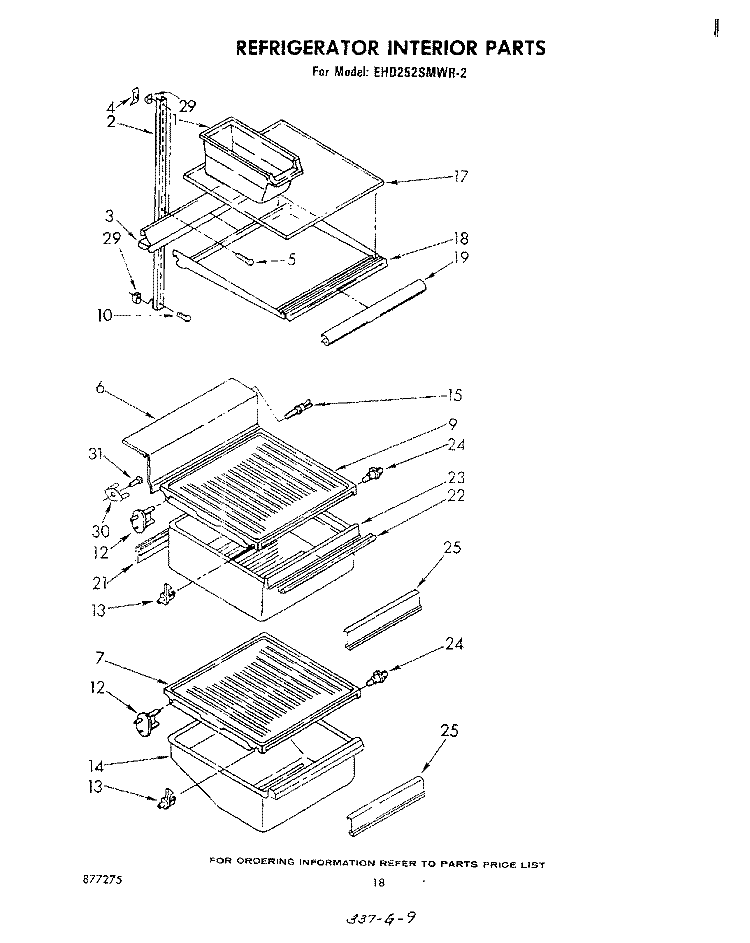 REFRIGERATOR INTERIOR Diagram and Parts List for EHD252SMWR2  Whirlpool Refrigerator