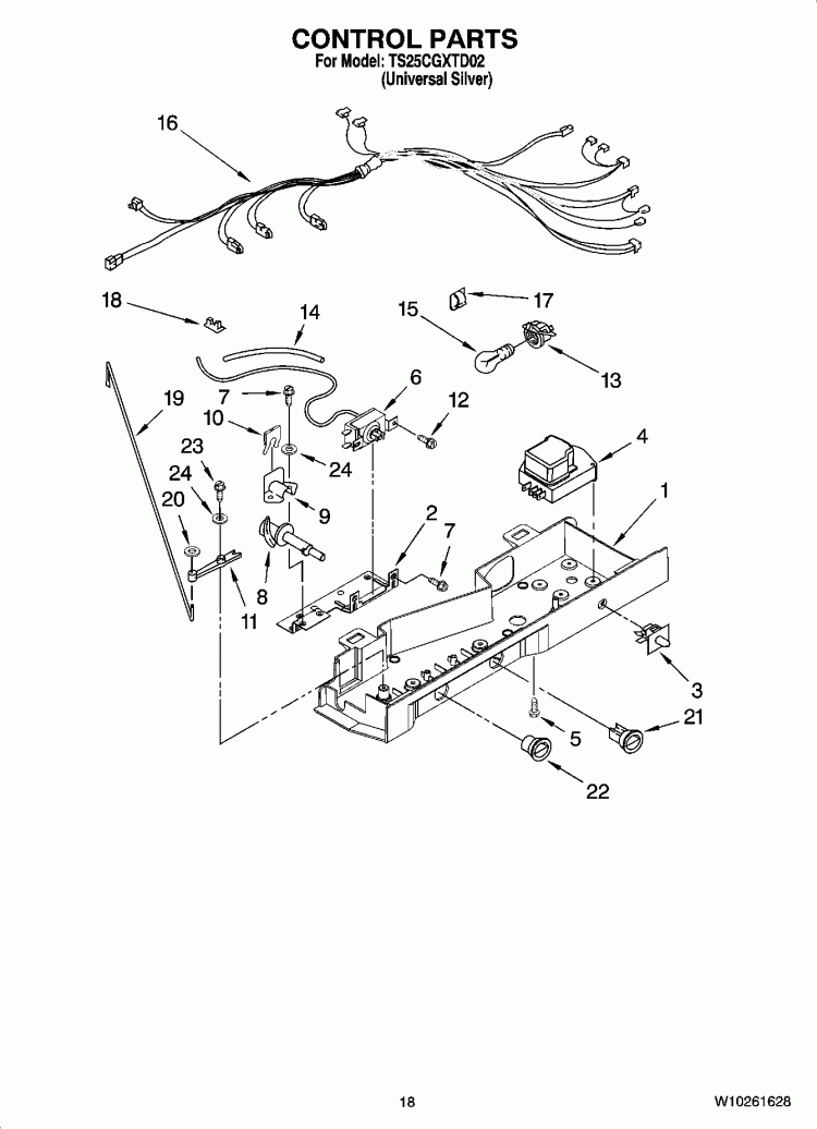 CONTROL PARTS Diagram and Parts List for TS25CGXTD02  Estate Refrigerator