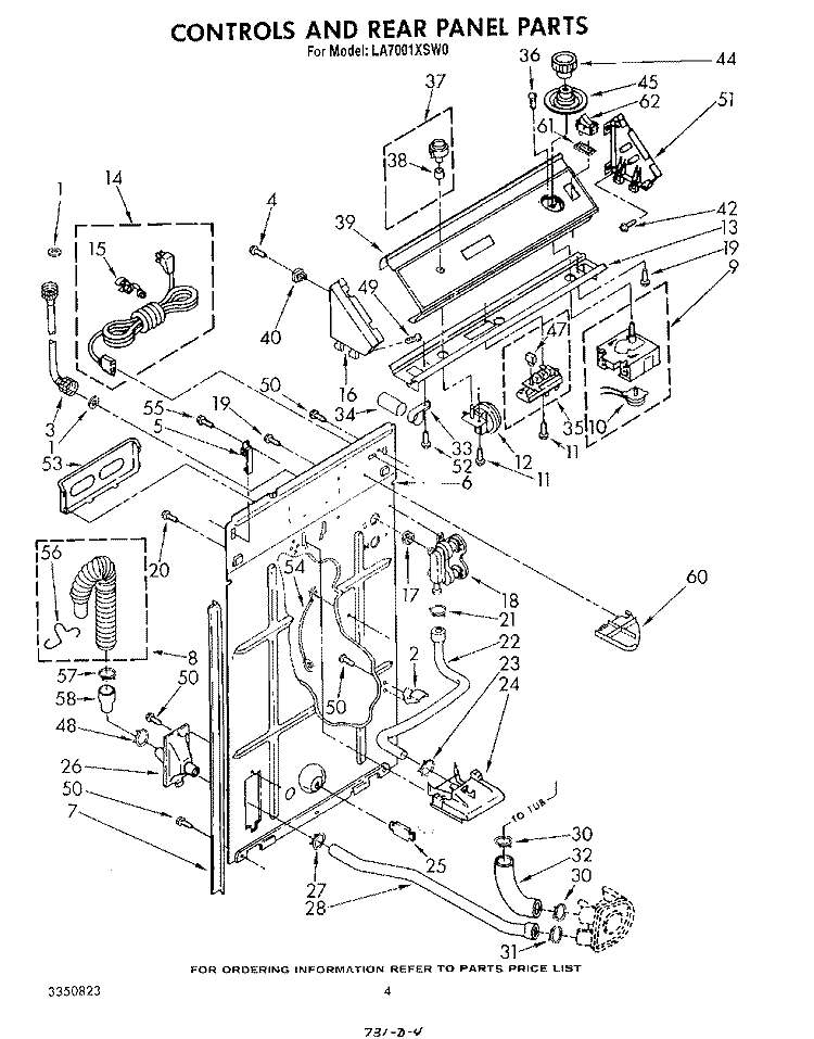 CONTROLS AND REAR PANEL Diagram and Parts List for LA7001XSW0  Whirlpool Washer