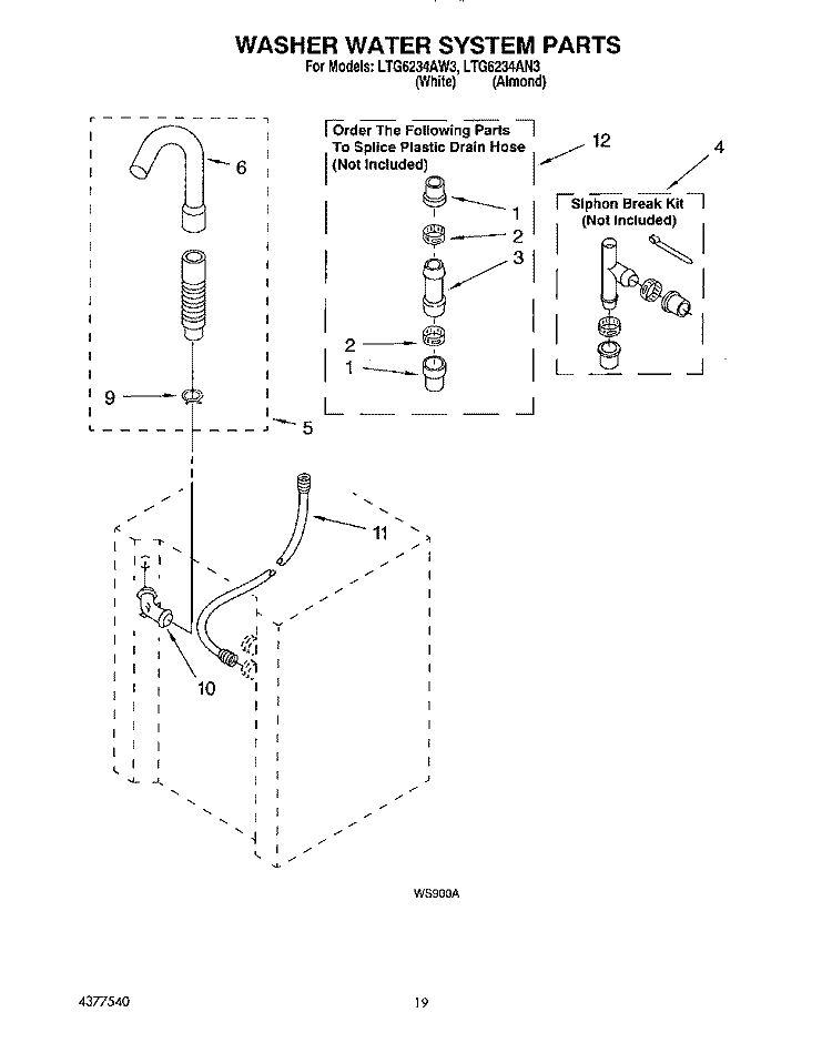 WASHER WATER SYSTEM Diagram and Parts List for LTG6234AN3  Whirlpool Washer Dryer Combo