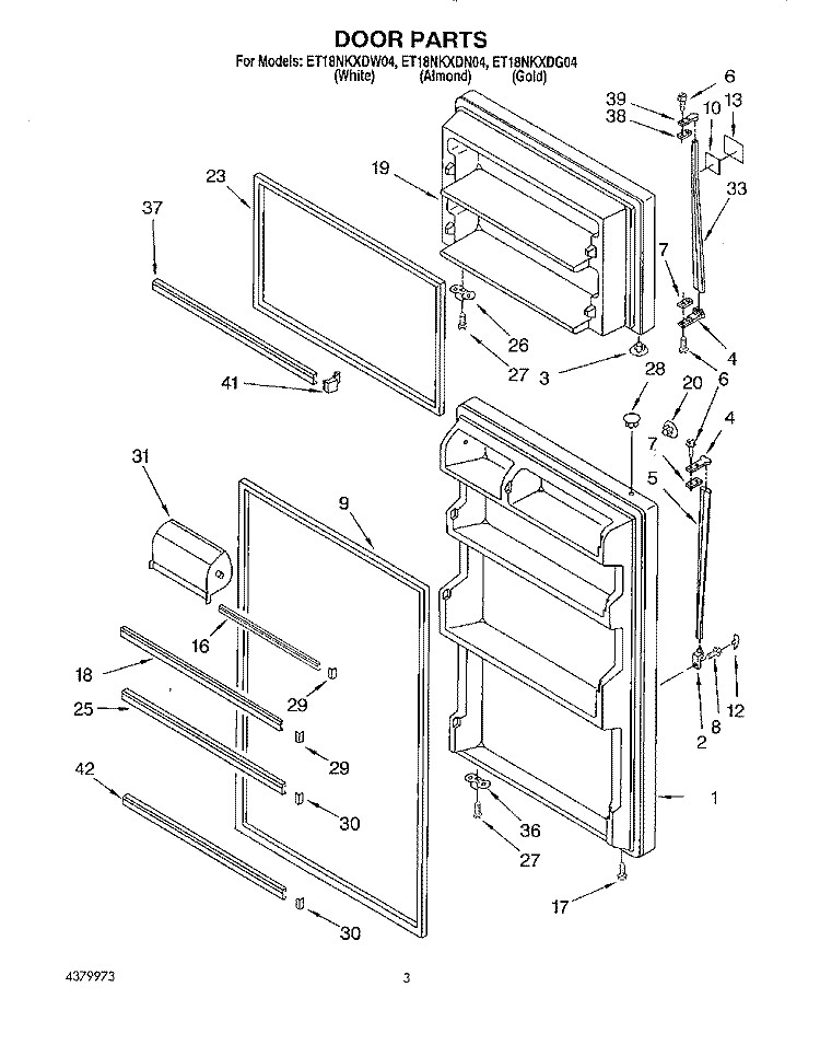 DOOR Diagram and Parts List for ET18NKXDG04  Whirlpool Refrigerator