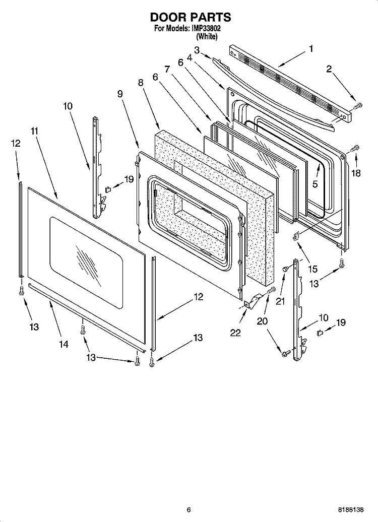 DOOR PARTS, OPTIONAL PARTS Diagram and Parts List for IMP33802  Inglis Range