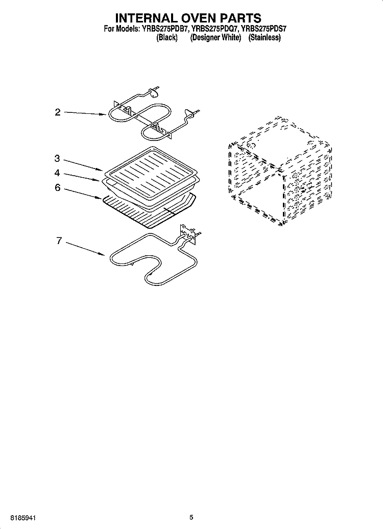 INTERNAL OVEN PARTS Diagram and Parts List for YRBS275PDQ7  Whirlpool Wall Oven