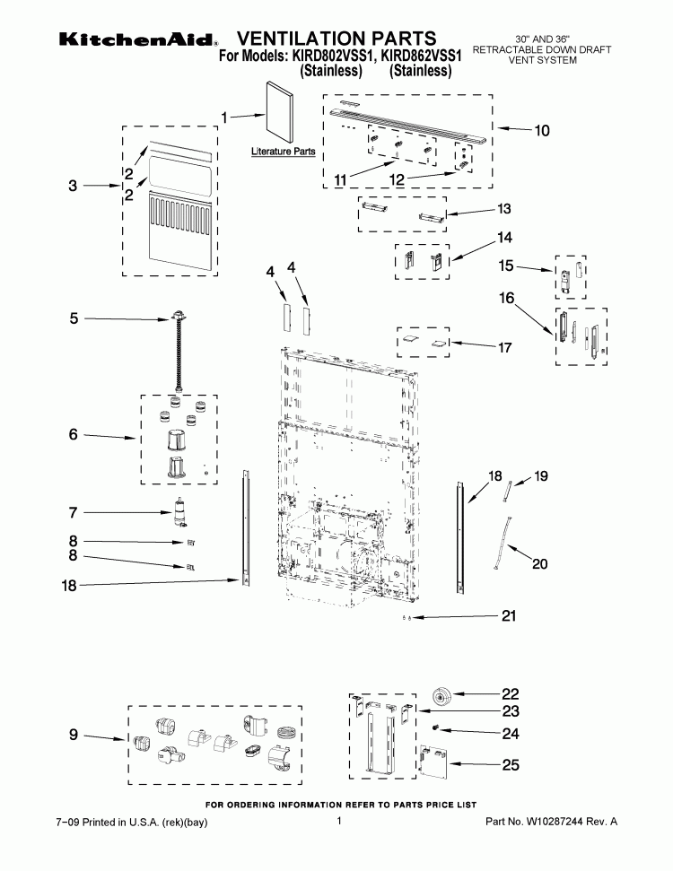 VENTILATION PARTS Diagram and Parts List for KIRD802VSS1  KitchenAid Range Hood